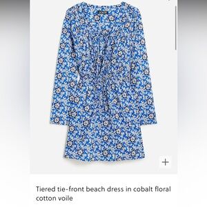 NWT J.Crew Tiered tie-front beach dress in cobalt floral cotton voile